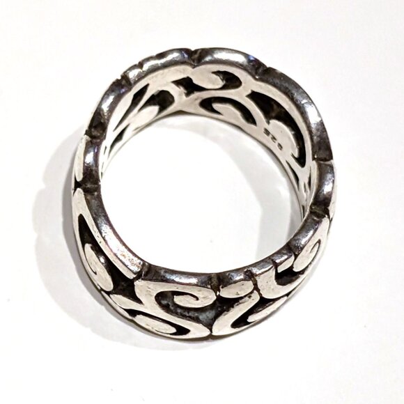 Heavy ornate art nouveau openwork band ring sterling Size 6 - Picture 5 of 6